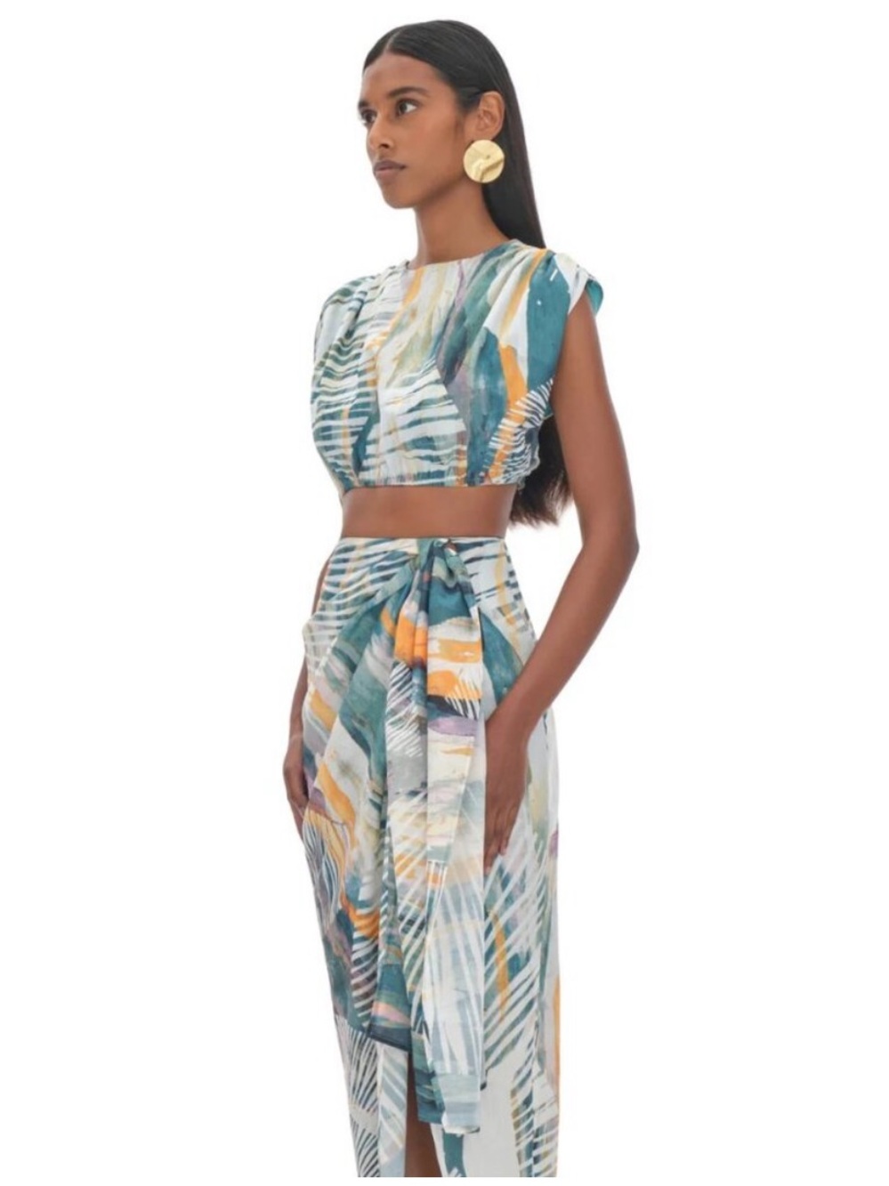 Andrea Iyamah Halima Crop Top and Skirt Set in Abstract Bark print